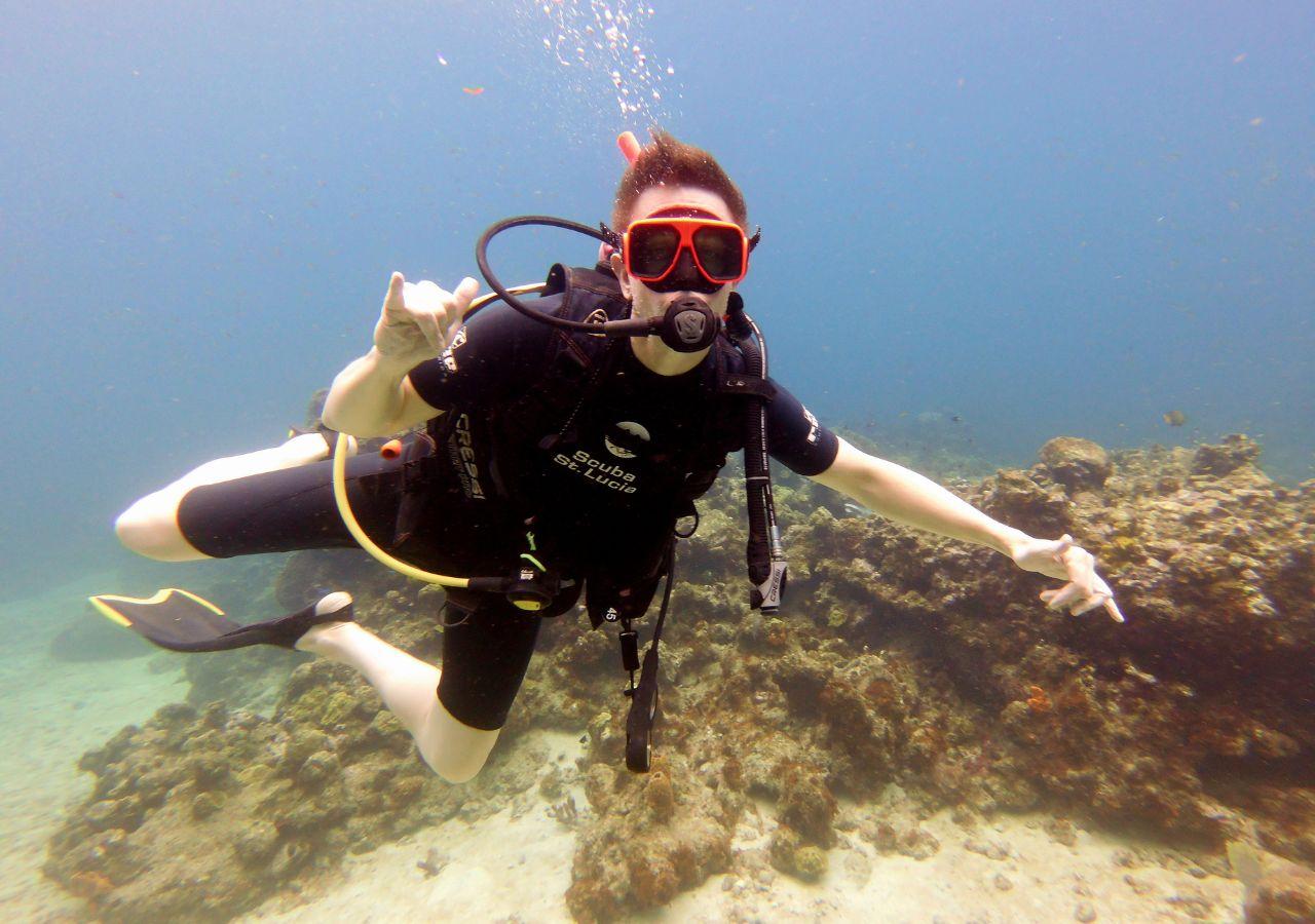 Ben diving in St Lucia