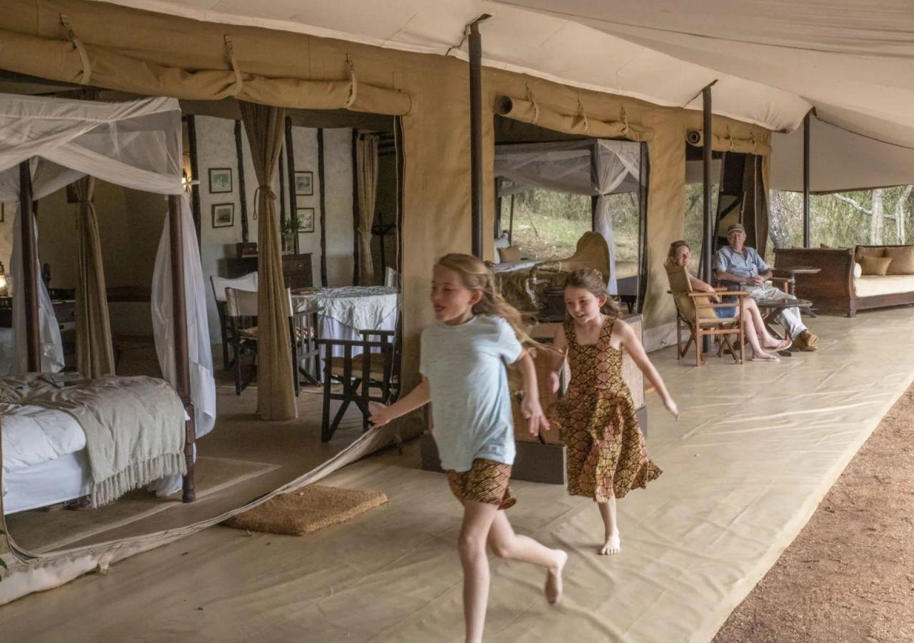 children playing at a safari lodge