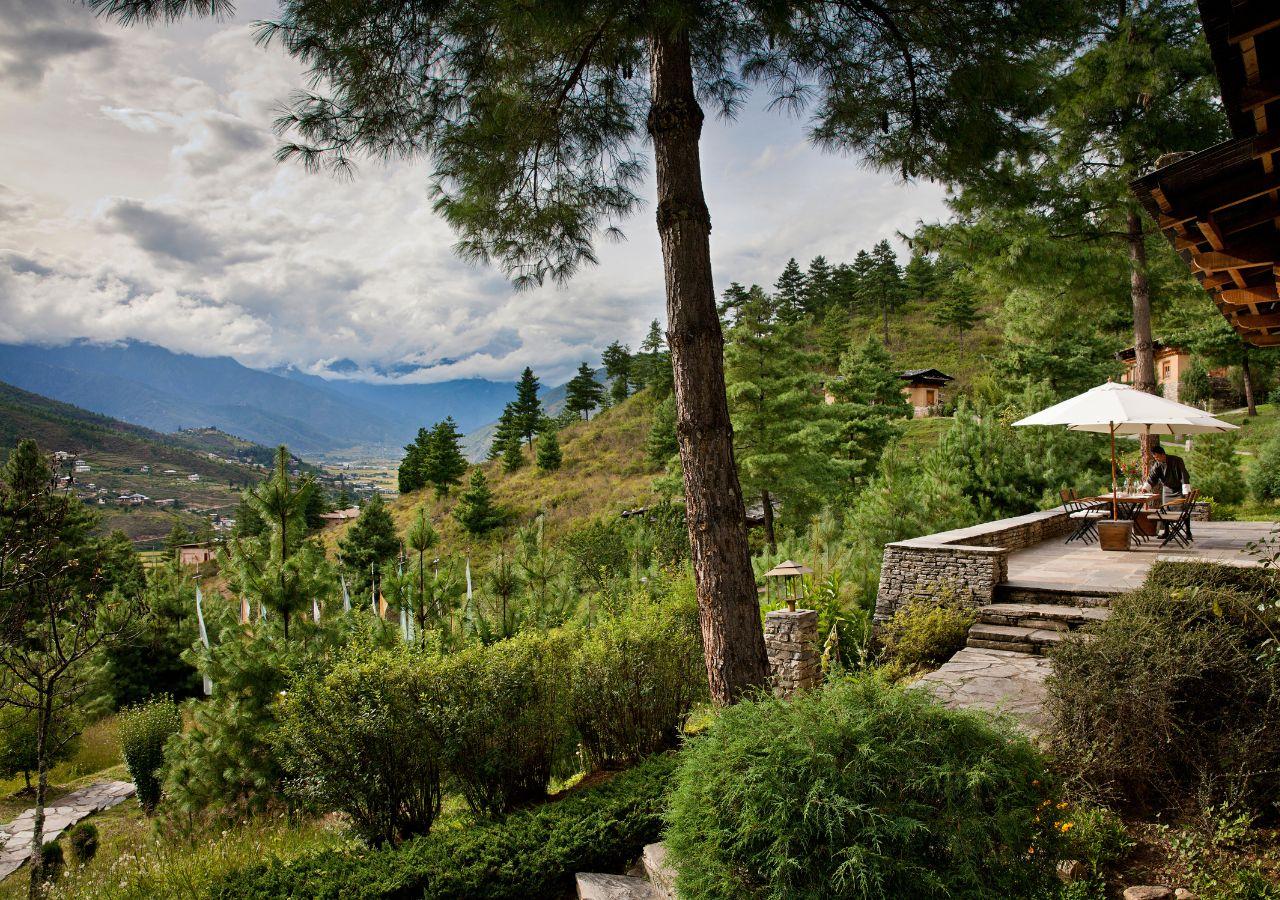 Mountain view from a deck in Bhutan