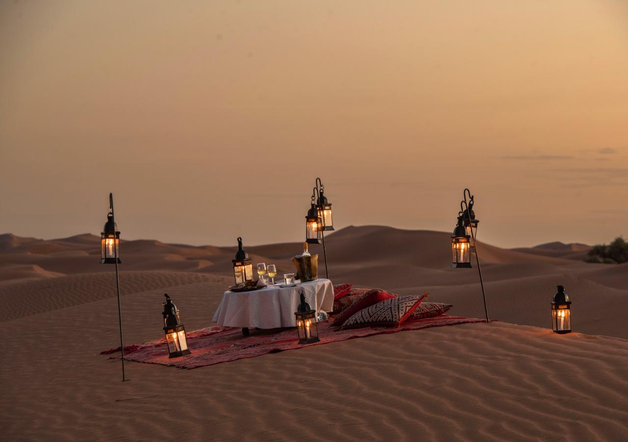 desert sunset picnic in Southern Morocco