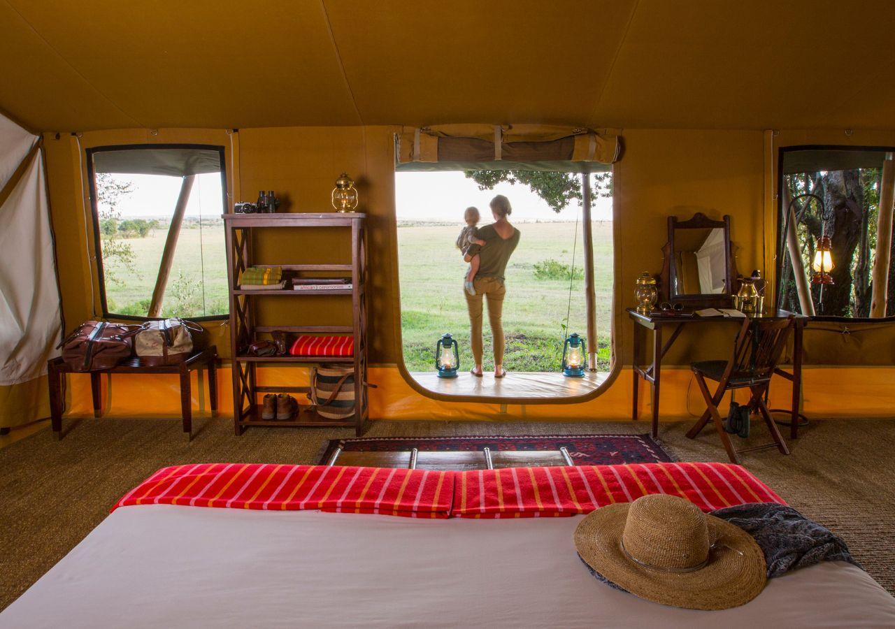 Interior of a safari tent bedroom at Elephant Pepper Camp