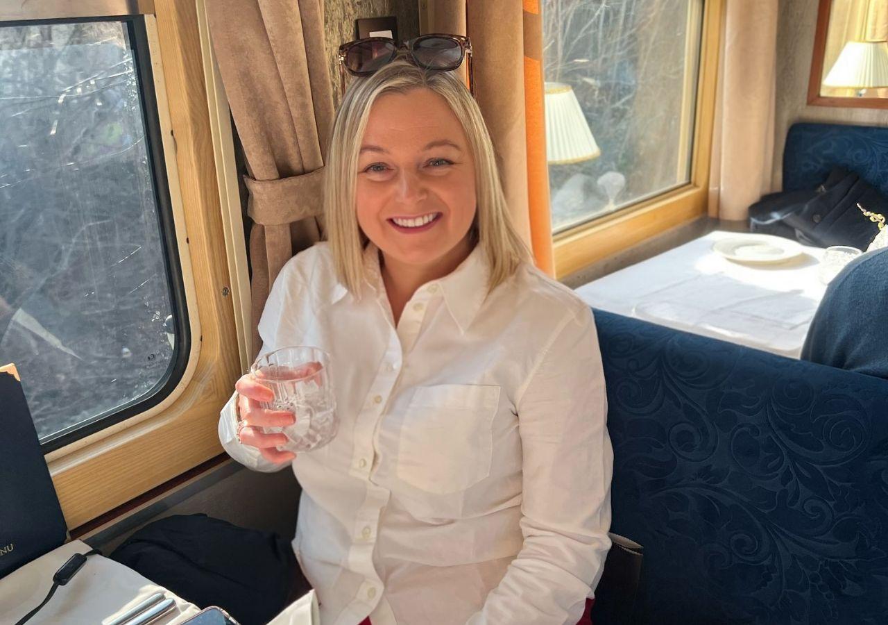 Jen on luxury train ride
