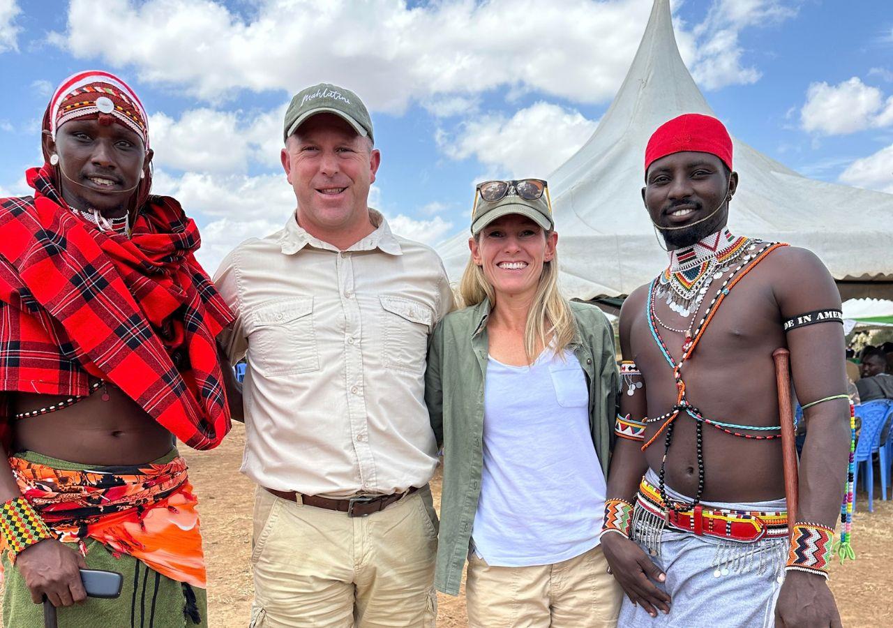 Greg and Sarah Fox at a Rhino release celebration in Loisaba Conservancy, Kenya