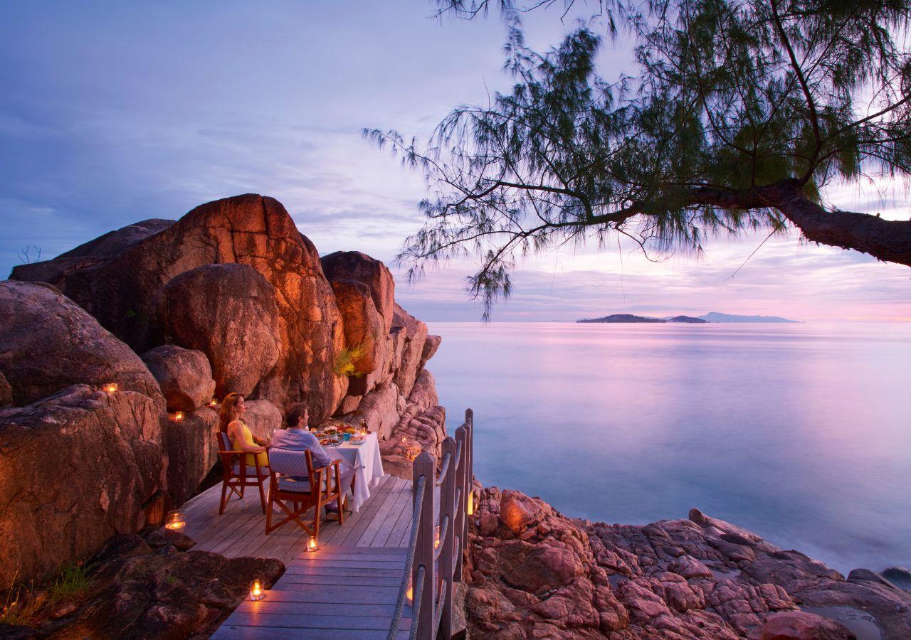 private romantic dinner on a coastal mountain in Seychelles