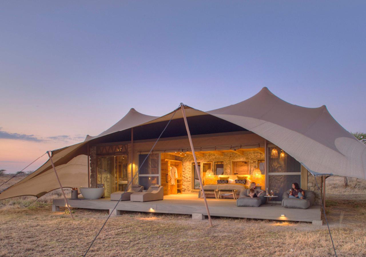 Safari tent exterior at Namiri Plains in Tanzania