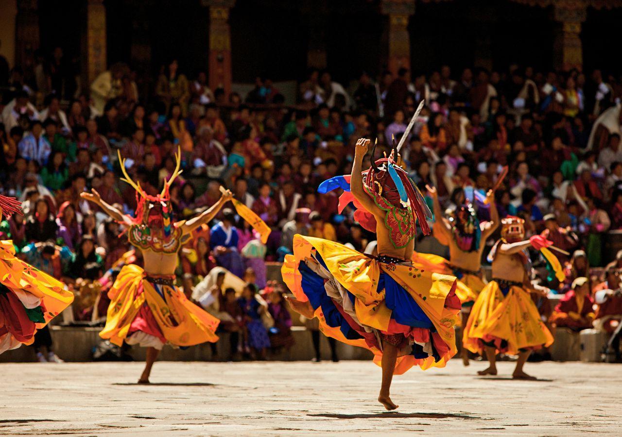 Thimphu Tshechu masked dancers