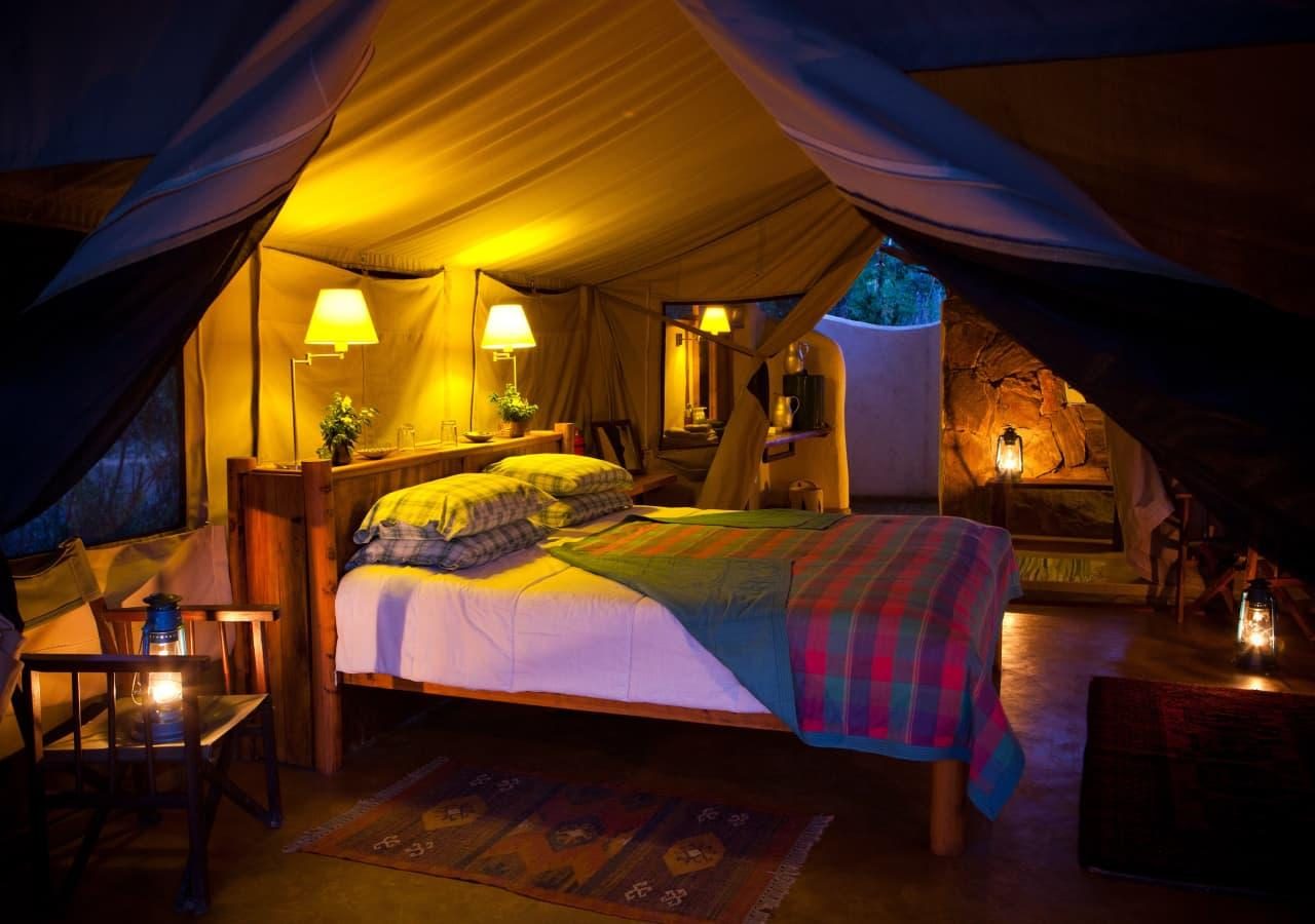 A Kitich Camp Double Tented Room At Night