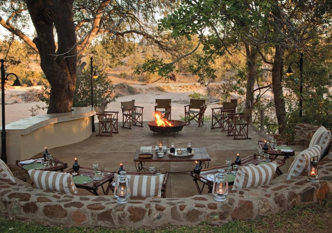 Dining deck overlooking river bed