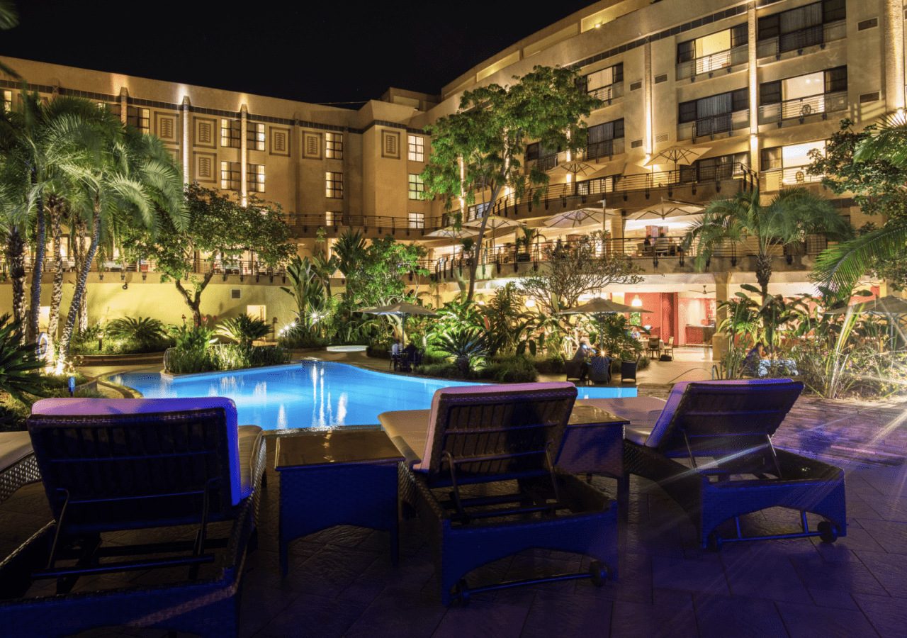 Kigali Serena Hotel pool at night