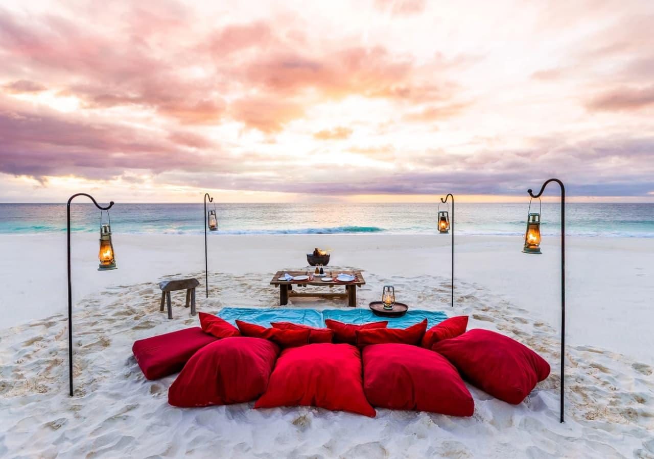 Private sundowners on the beach on North Island