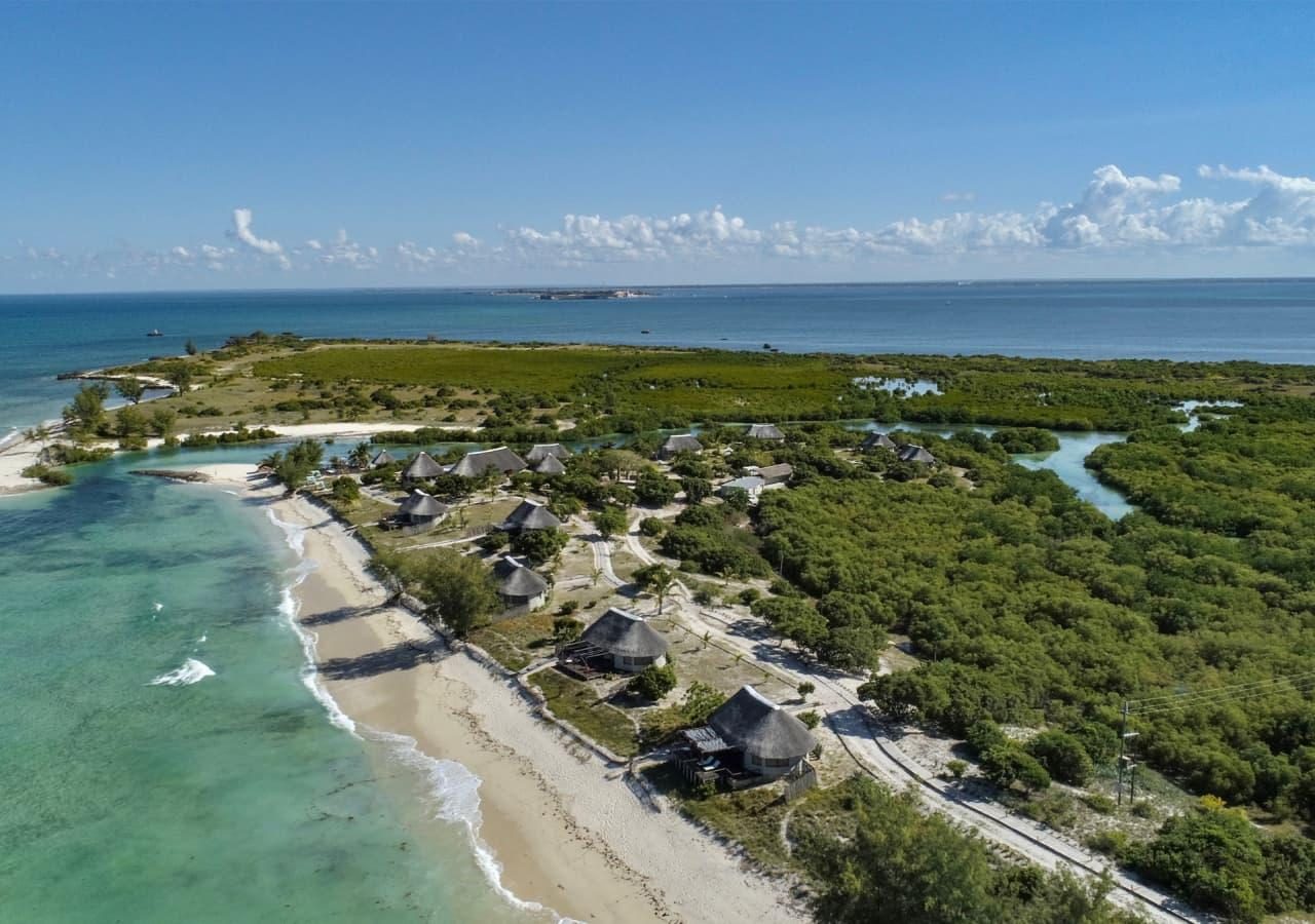 Aerial view over the beach villas