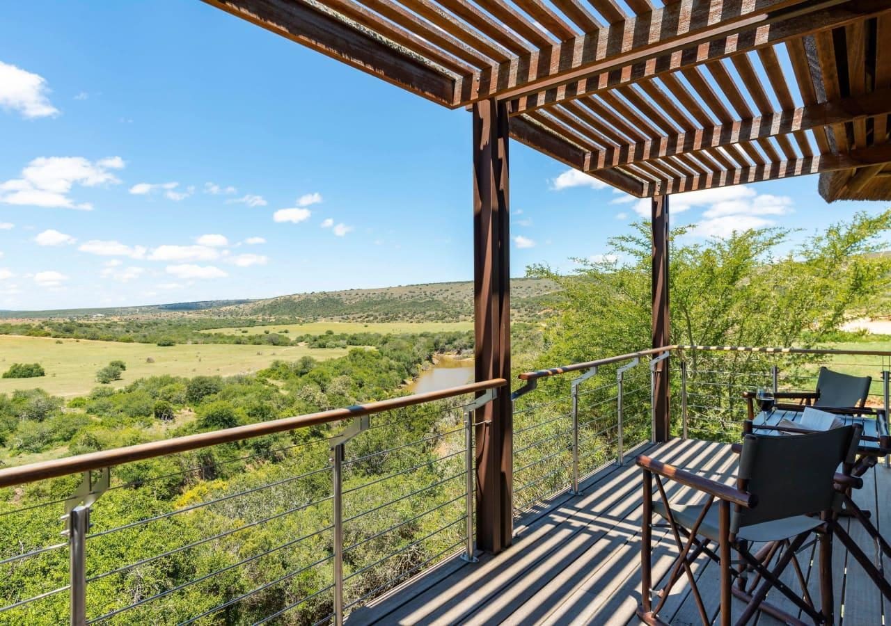 B Sarili Lodge shaded terrace with a view