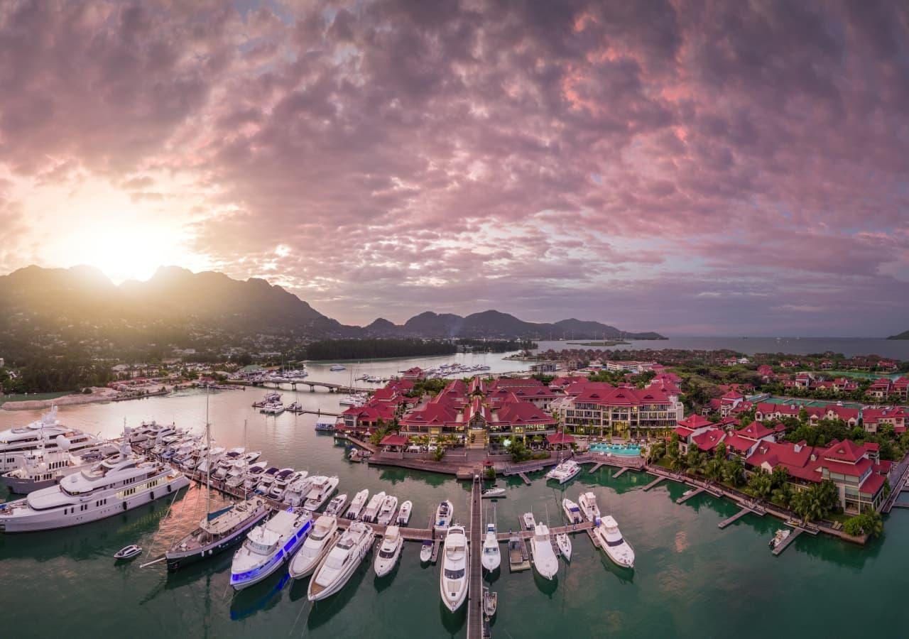 B aerial view of the hotel and marina