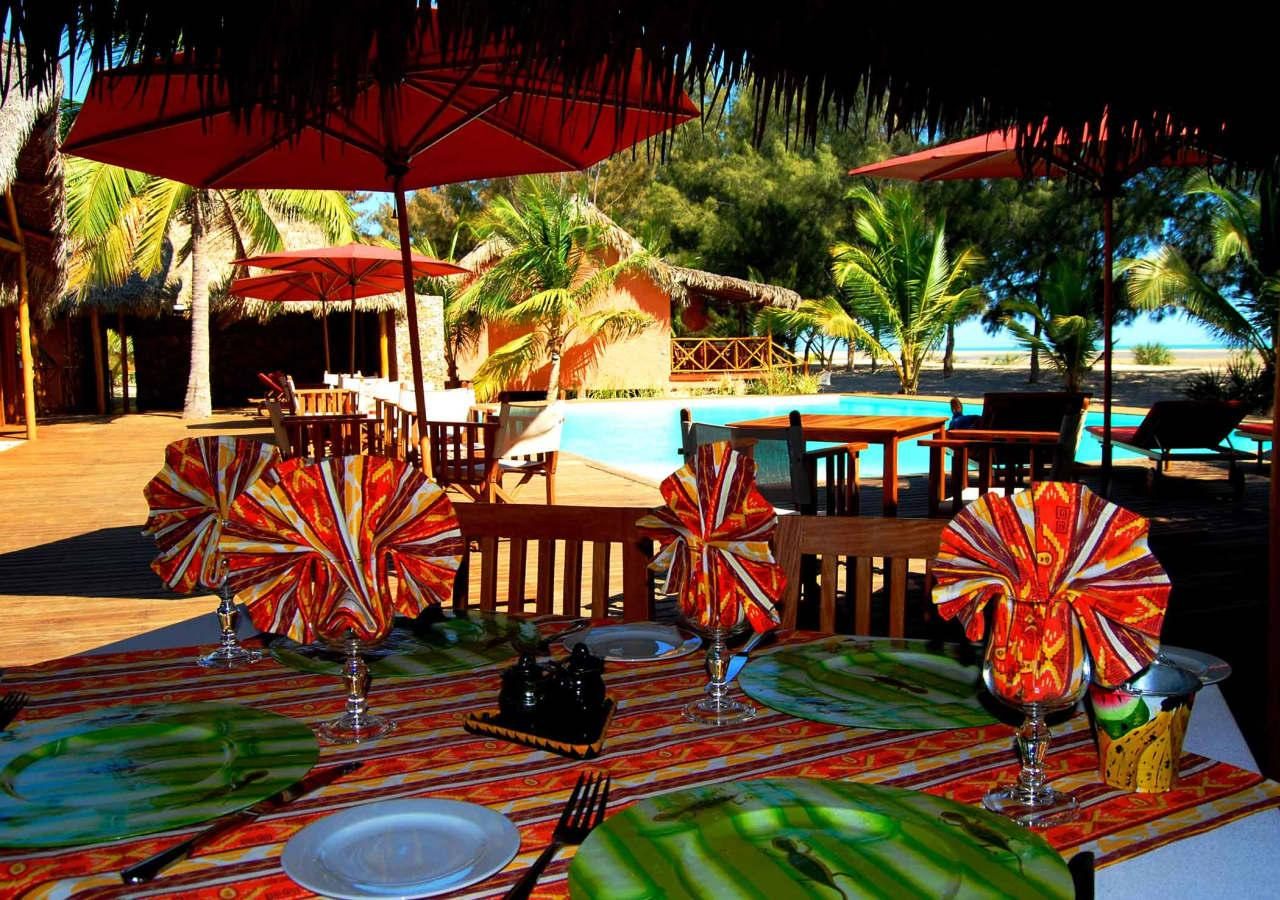 Dining area beside the pool