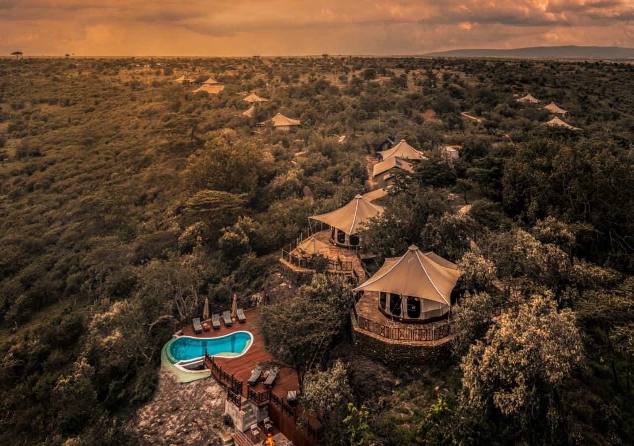 Luxury safari camp and maasai view at Ol Seki Mara