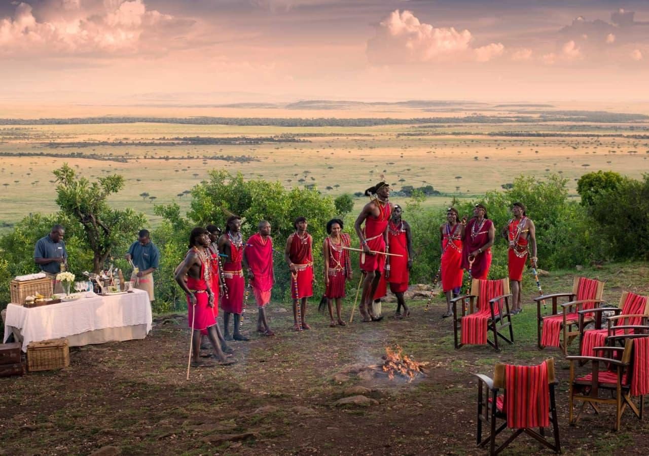 Sundowners with maasai at Bateleur Camp