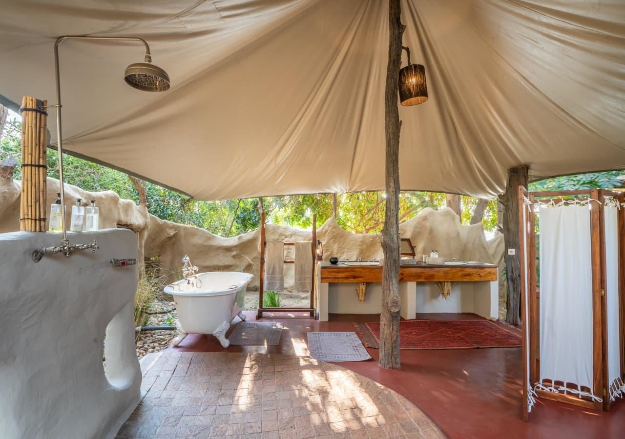 T tented outdoor bathroom