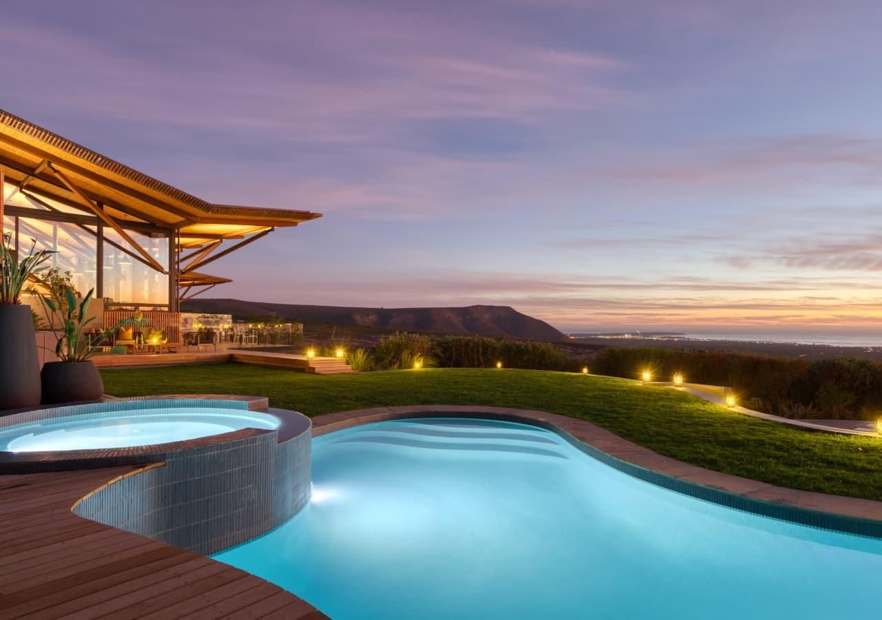 T view of the pool at sunset