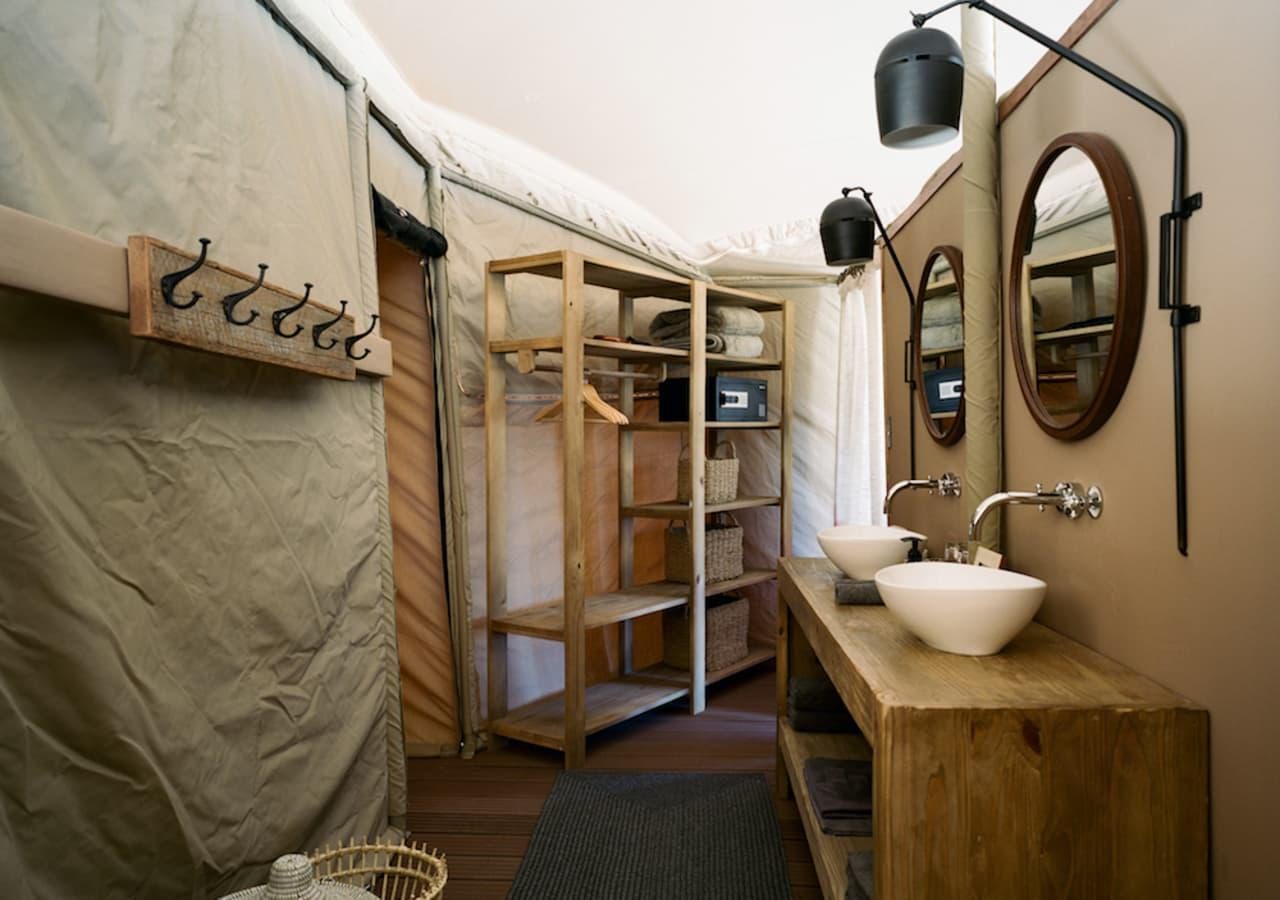 Tented guest bathroom