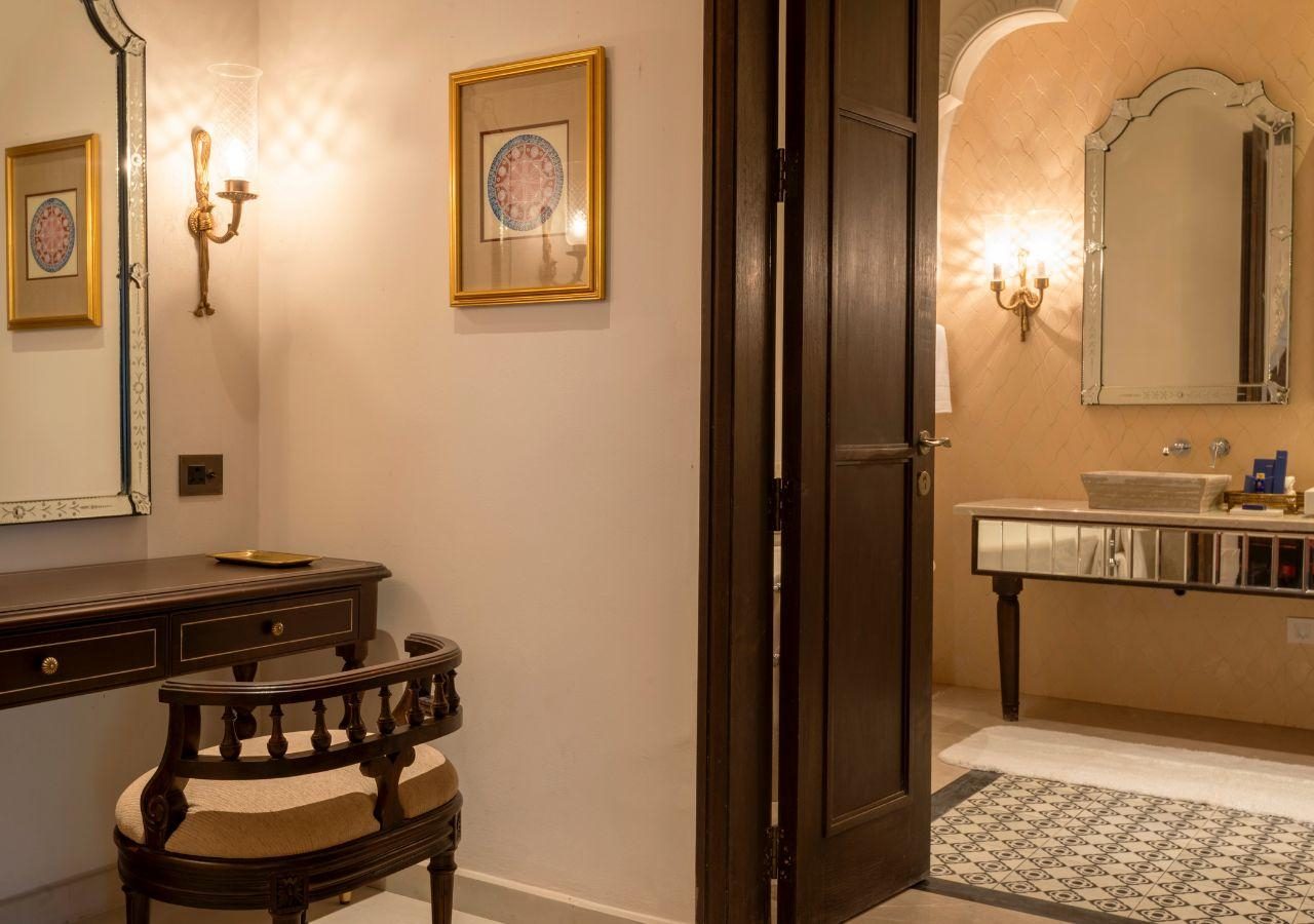 Rajgarh Palace Suite Writing Desk and Bathroom