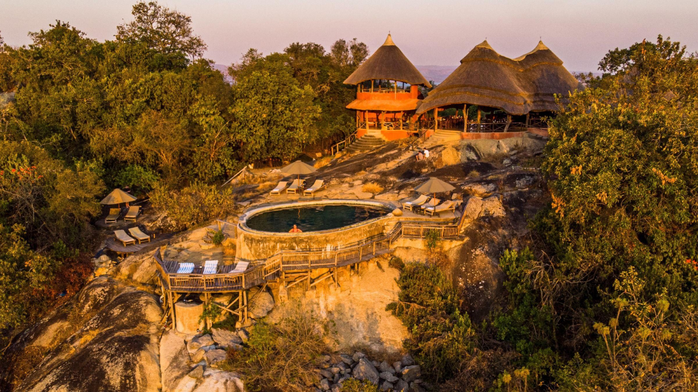Mihingo Lodge aerial view of property exterior