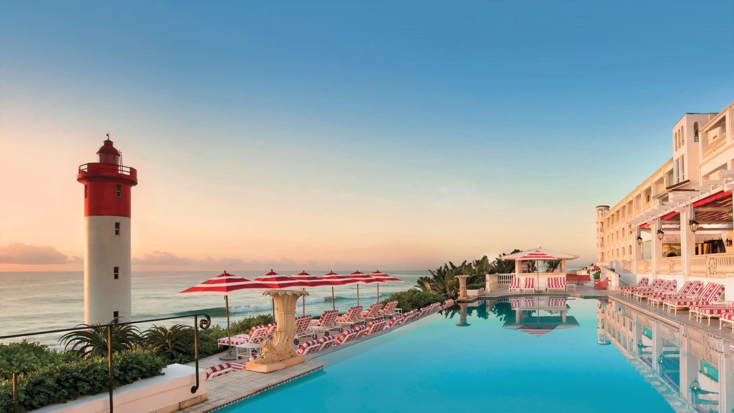 Oyster Box hotel view of pool and lighthouse
