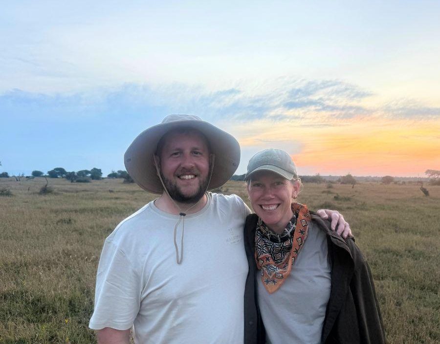 Couple pose on safari in South Africa