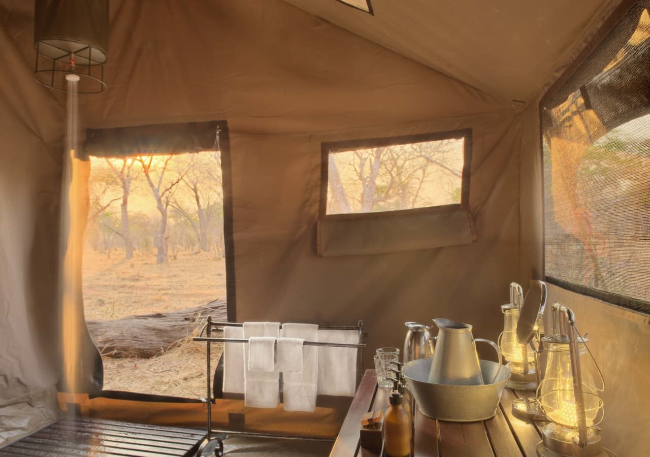 Chobe under canvas tent bathroom 1280