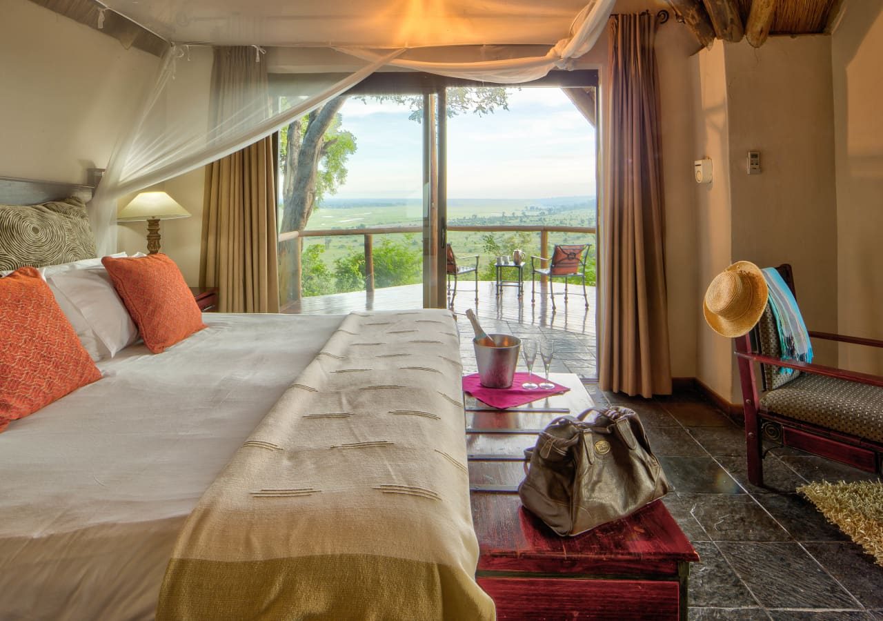 Muchenje safari lodge bedroom interior and view from the deck 1280