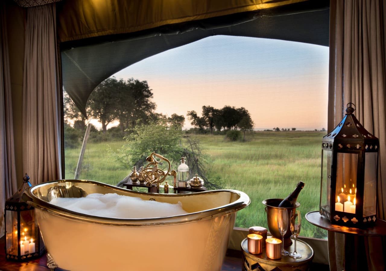 Duba plains camp guest tent bath view 1280