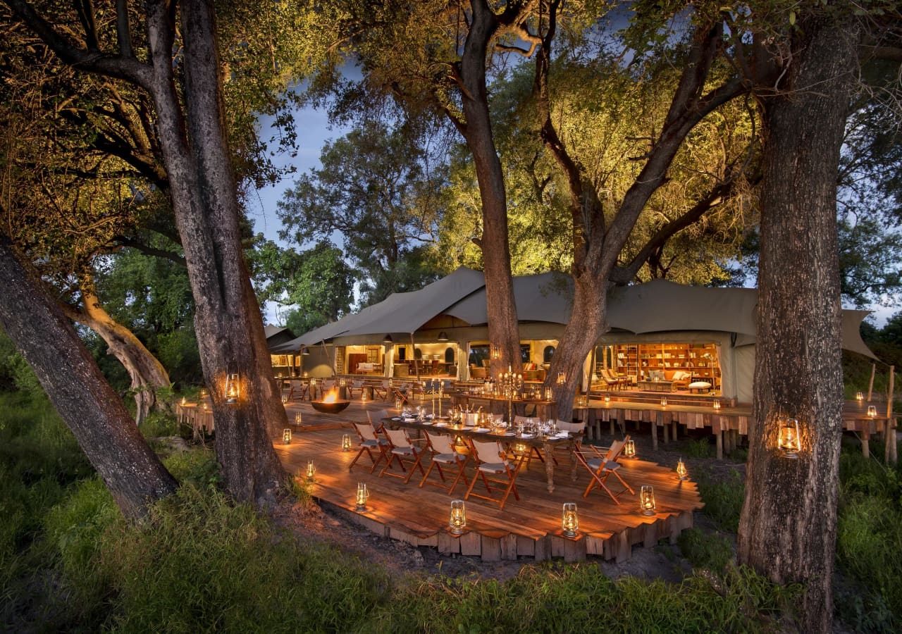 Duba plains camp main area dinner setup 1280