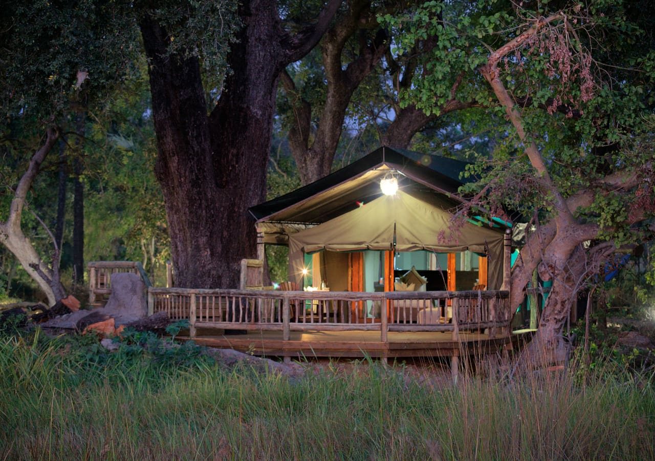 Gunns camp exterior view of a tented bedroom 1280