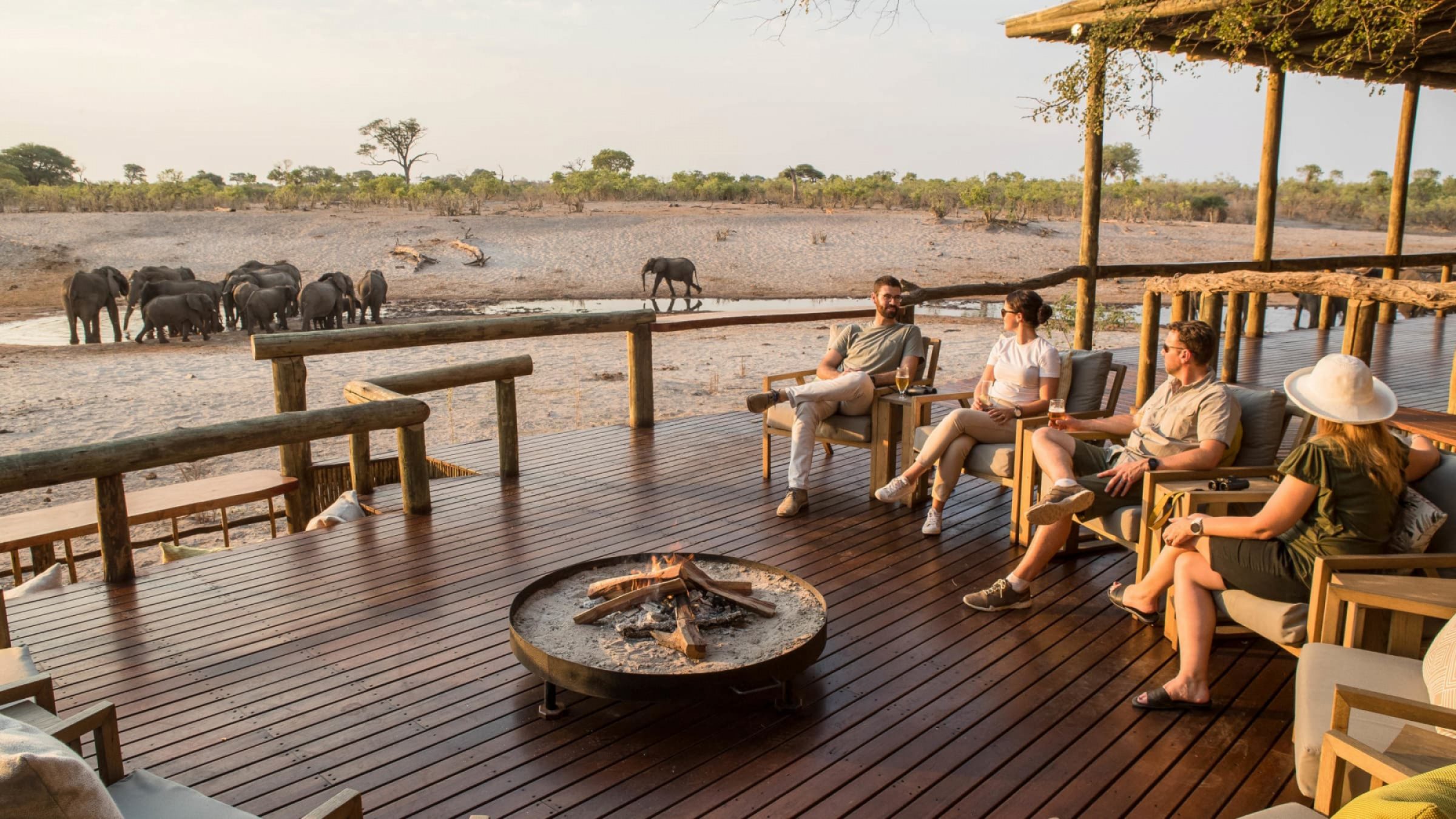 Savute safari lodge fire deck overlooking the waterhole 2400