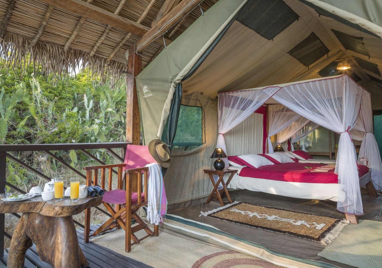 Mandrare river camp tented bedroom with a verandah 1280