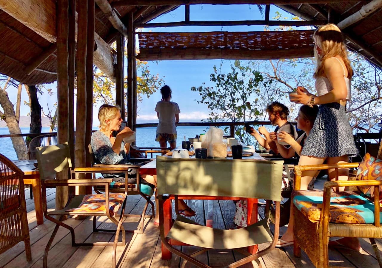 Mumbo island camp dining on the deck 1280