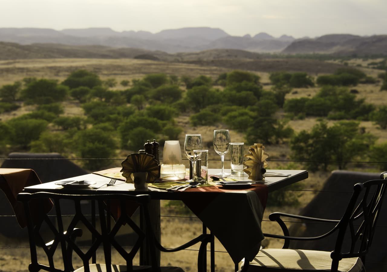 Doro nawas camp dining on the verandah 1280