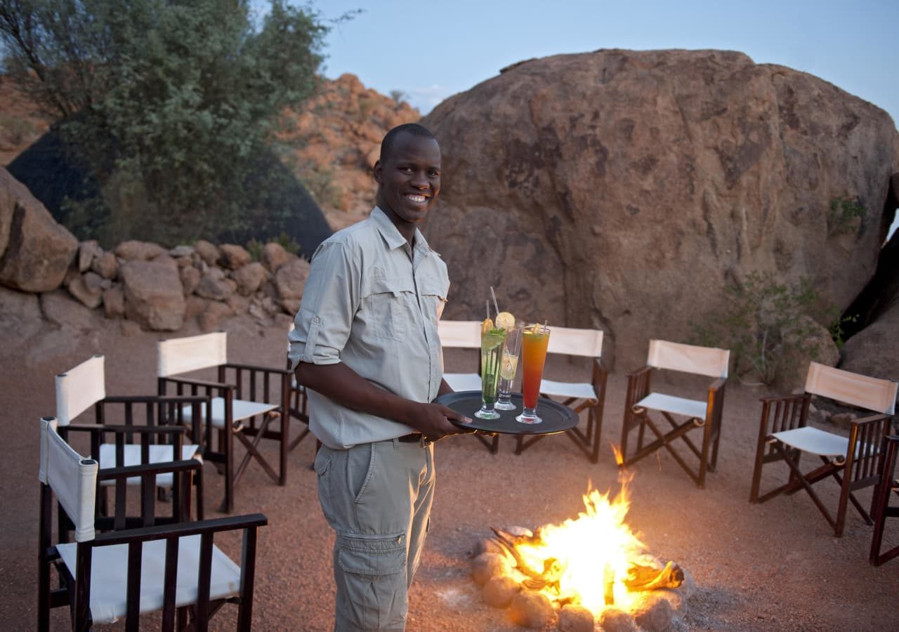 Mowani mountain camp sundowners by the firepit 1280