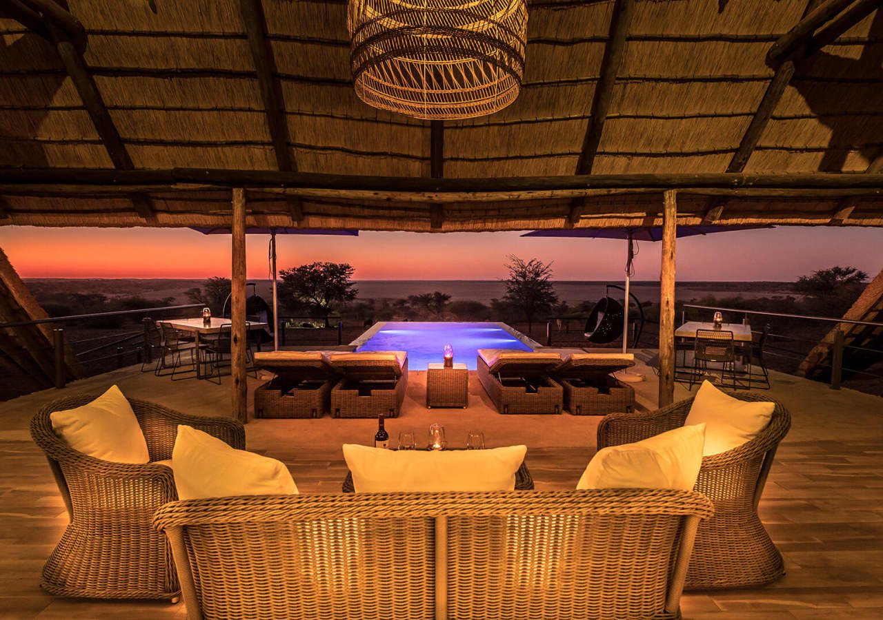 Bagatelle kalahari game ranch deck area overlooking the pool 1280