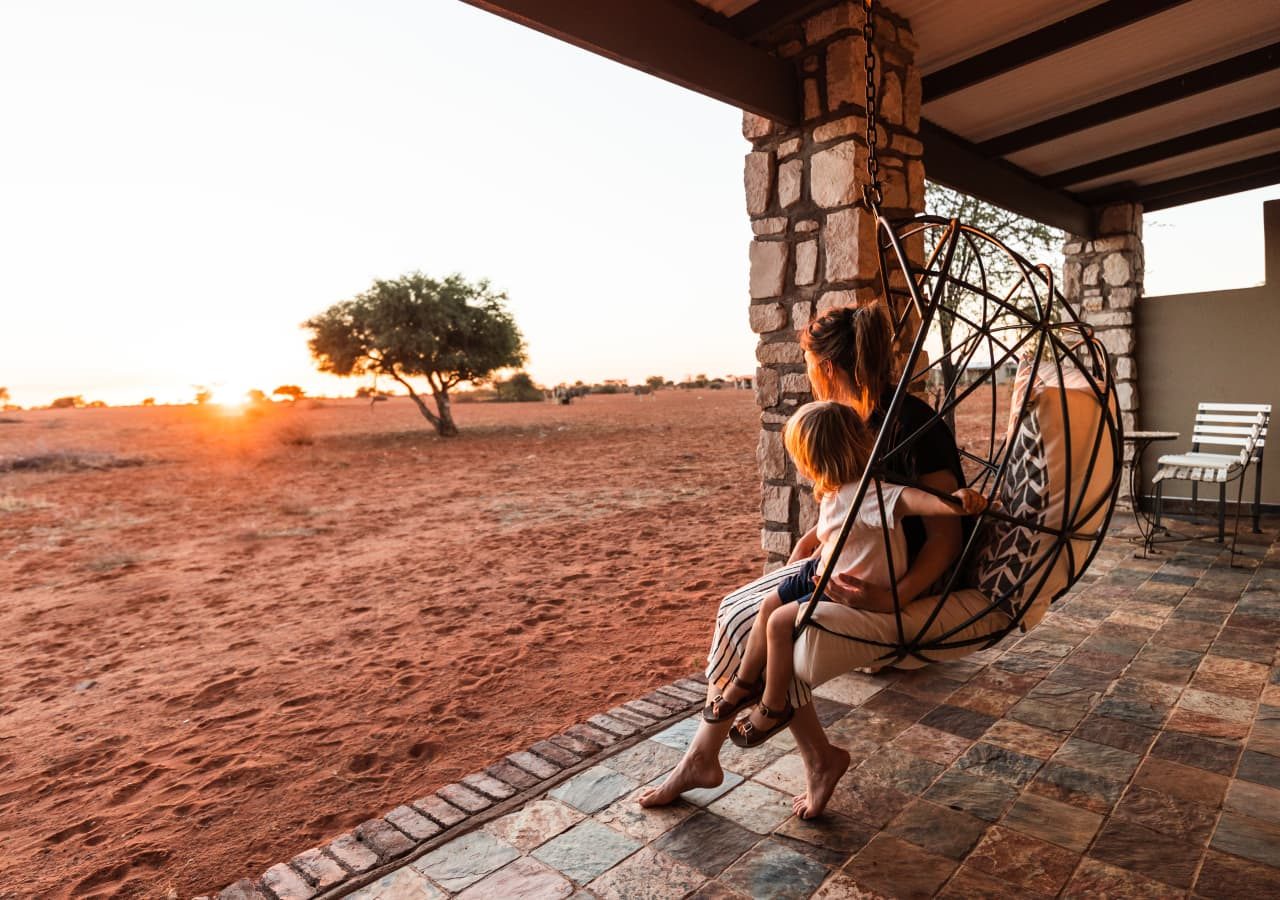 Kalahari anib lodge sunset view from the terrace 1280