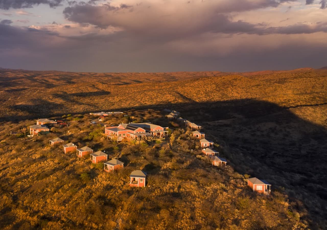 River crossing lodge aerial view of the lodge 1280