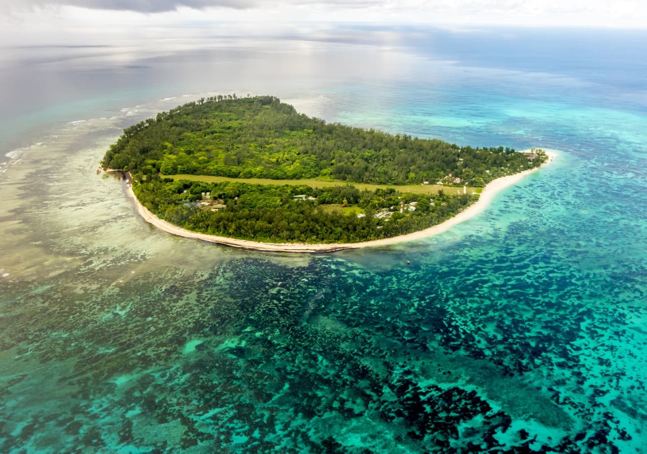 Denis private island aerial view of the island 1280