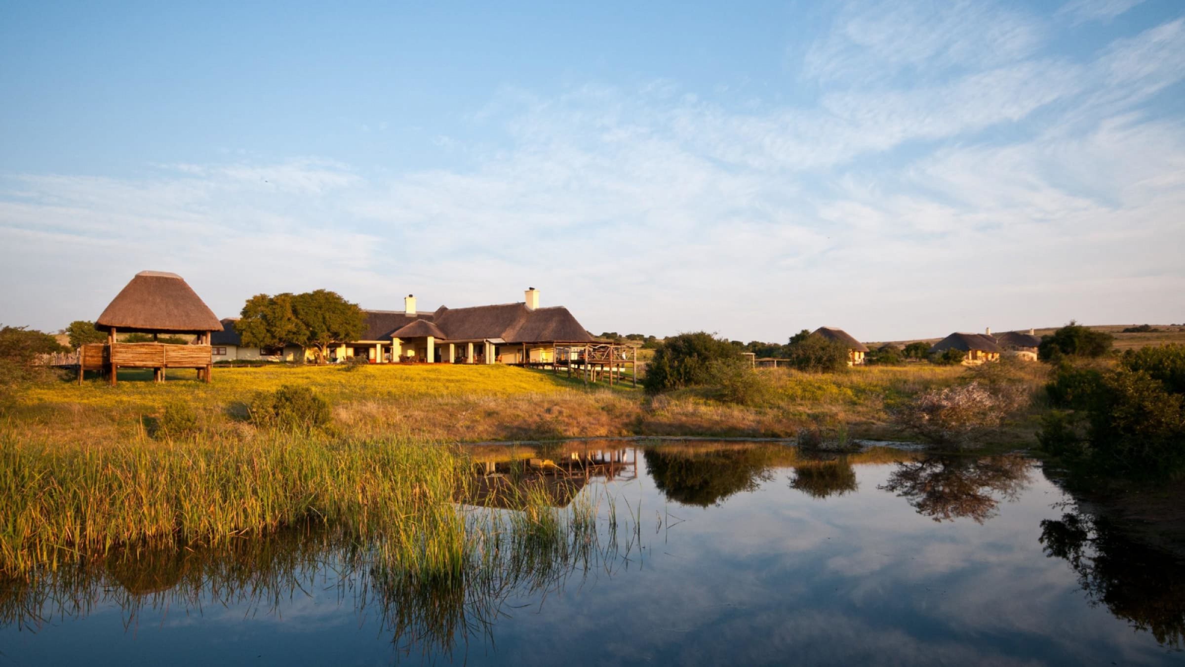 Amakhala hlosi game lodge lodge view from waterhole 2400