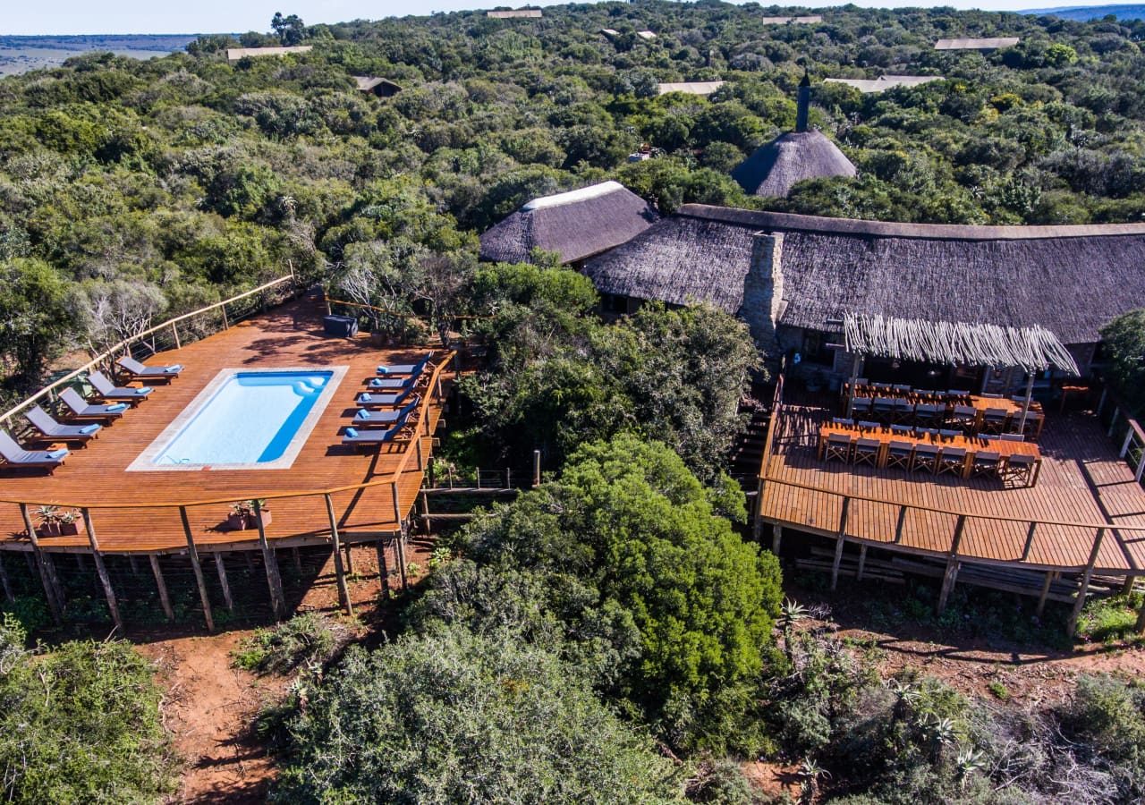 Amakhala woodbury tented camp main lodge aerial view 1280