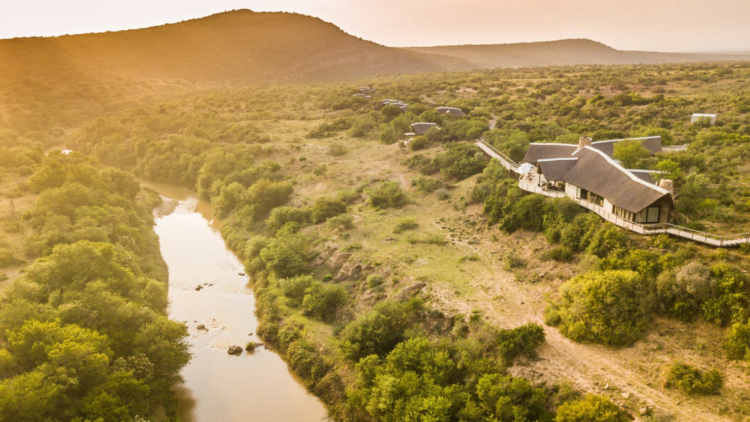 Kwandwe great fish river lodge aerial view of the lodge 2400