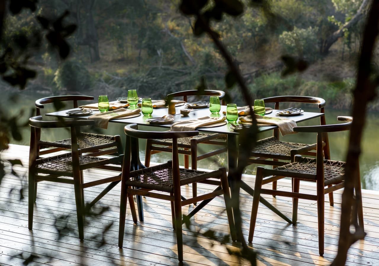 Singita sweni lodge dining area on the deck 1280