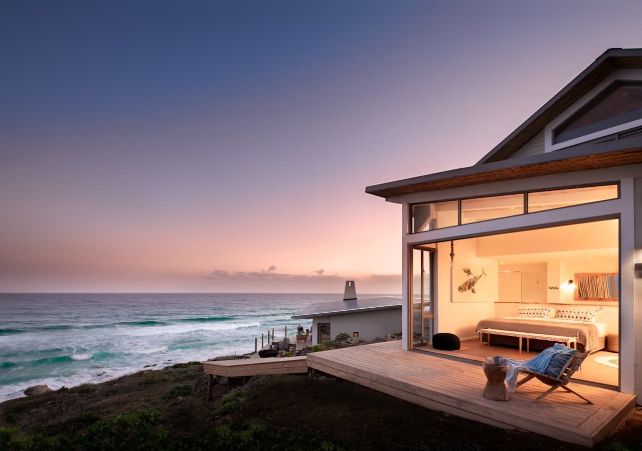 Lekkerwater beach lodge at de hoop sunset view from guest verandah 1280