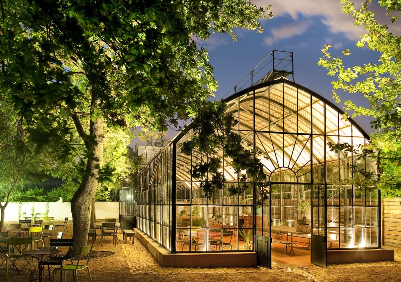 Babylonstoren farm hotel greenhouse restaurant at night 1280