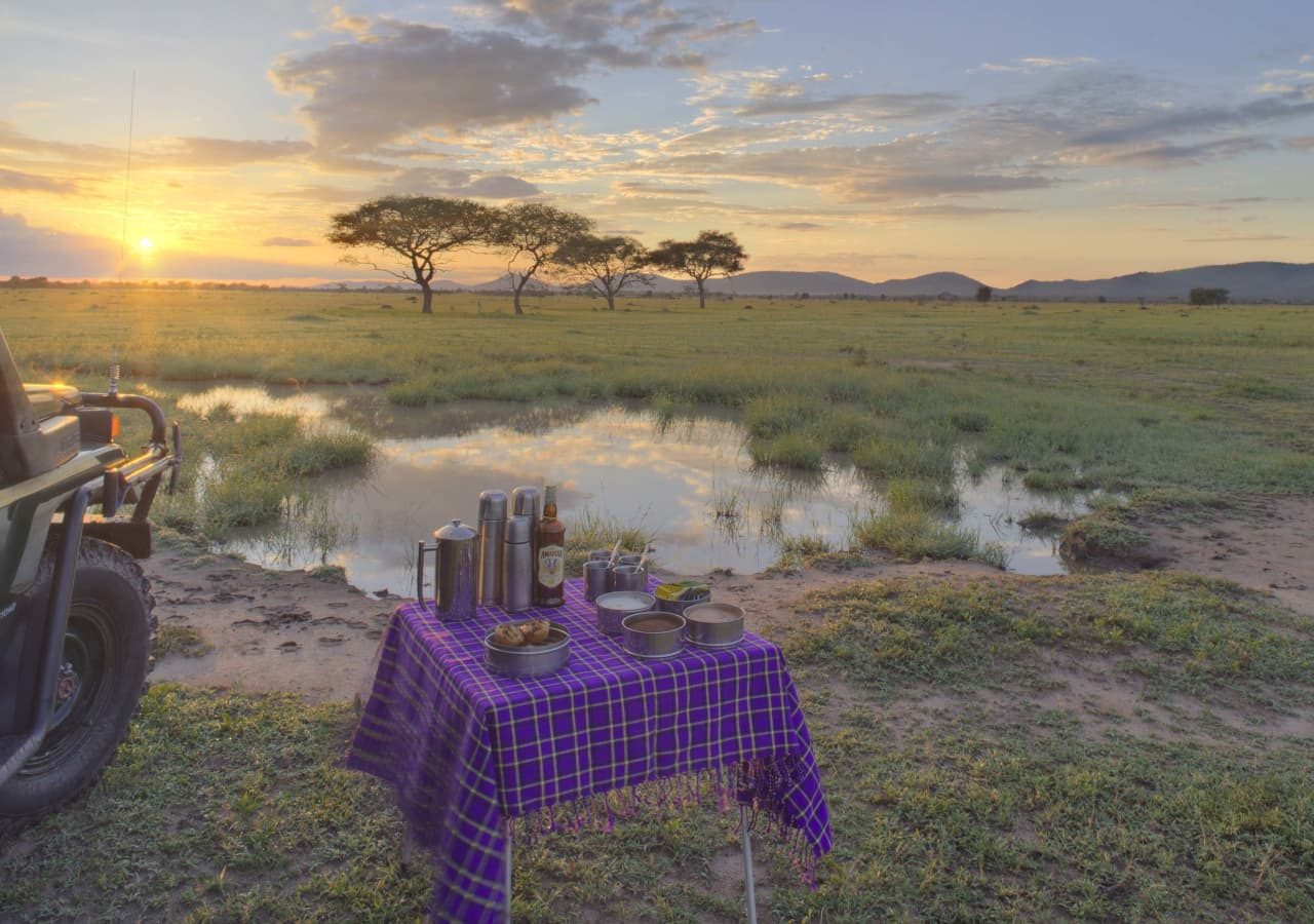 Grumeti serengeti river lodge coffee stop on a game drive 1280