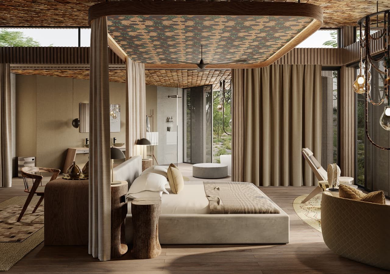 Grumeti serengeti river lodge guest suite bedroom interior 1280