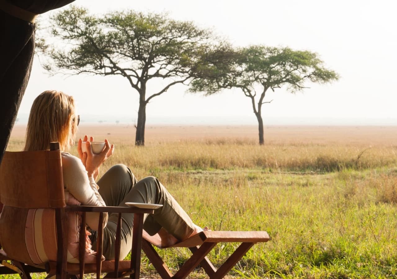 Serengeti safari camp morning coffee with a view 1280